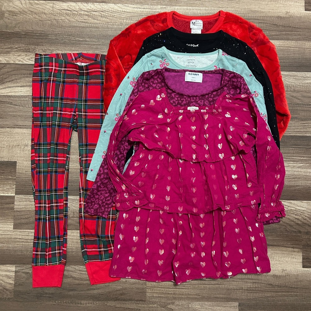 Old Navy Disney Crewcuts Girls 6-7 Clothing Lot 6pc Red Pink Plaid Hearts School